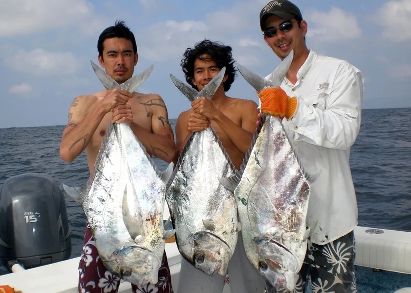 The author and his brothers with some African Pompano, Puerto Vallarta, Mexico