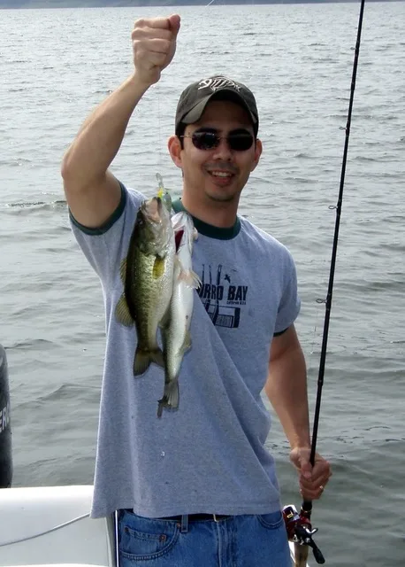Two bass on on Bomber Fat Free Shad