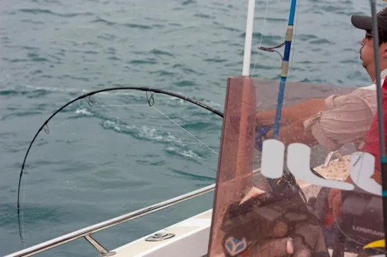 Fighting a fish in New Caledonia