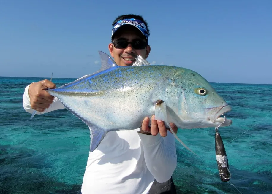 Bluefin Trevally caught on a surface popper at the Great Barrier Reef, Australia