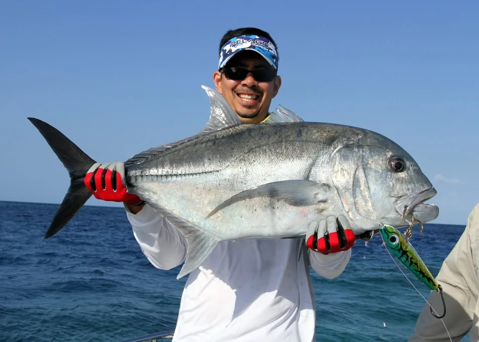 Giant Trevally caught on the Great Barrier Reef in Australia on the Heru Bobara