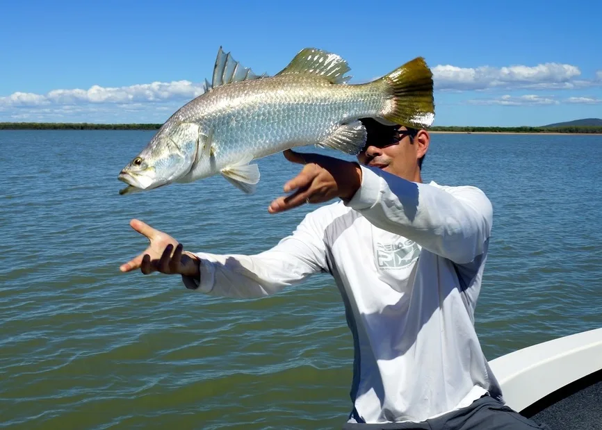 Releasing a Barramundi in the Burdekin region of Australia.