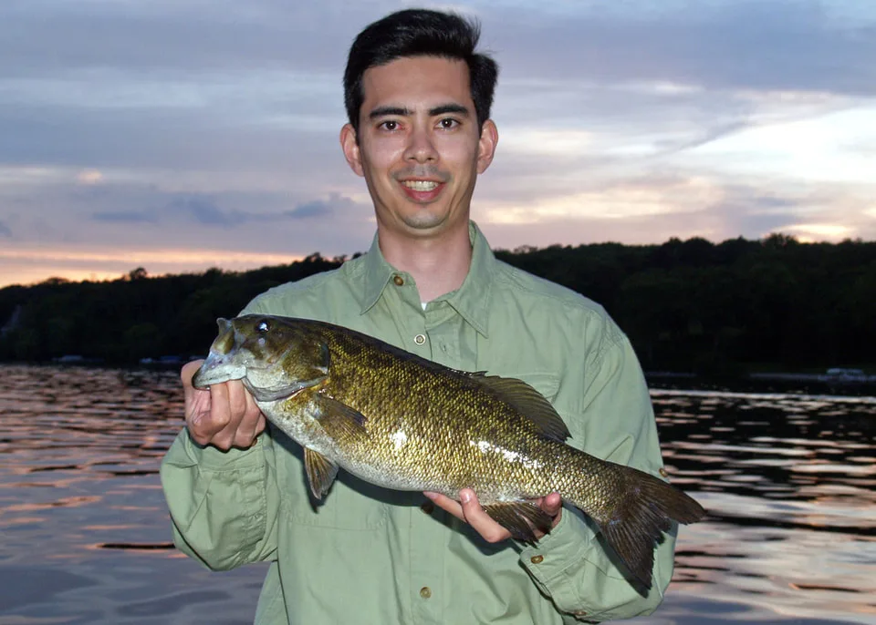 A healthy Smallmouth caught on a Strike King Tube Jig in Pumpkin