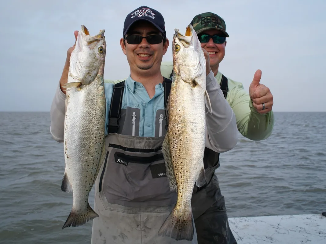 A couple of nice trout caught on plastics in Matagorda Bay, Texas with Capt Trey Prye