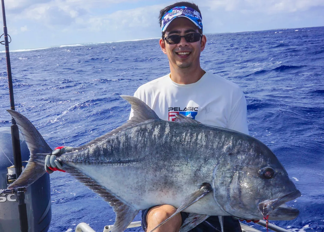 Giant Trevally caught in Aitutaki on a Heru Cubera popper.