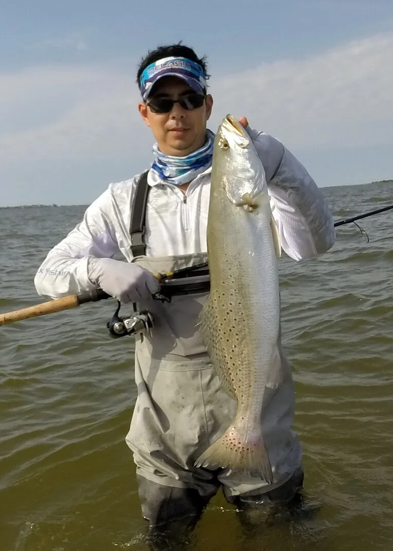The author's big Speckled Trout caught wading in Galveston Bay