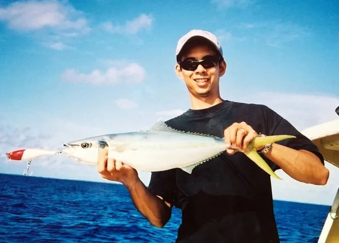 A Rainbow Runner that ate a Skitter Pop in Majuro Atoll, Republic of the Marshall Islands.