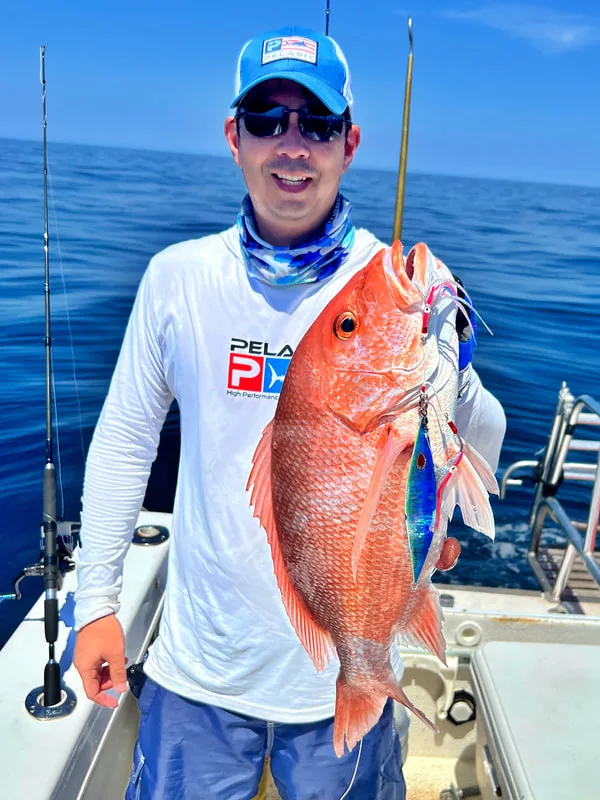 A Red Snapper caught out of Freeport, Texas on a slow pitch jig on the bottom
