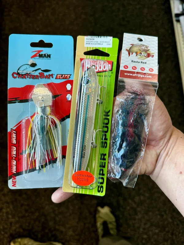 Some other good Tigerfish lures - Chatterbait (might have to replace the snap), Super Spook (definitely replace the trebles with singles), and the Afri Jig.