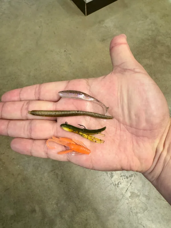 Some of my favorite Bluegill lures. The top two I like to drop shot. Lots of things will work; the key is having a small hook.