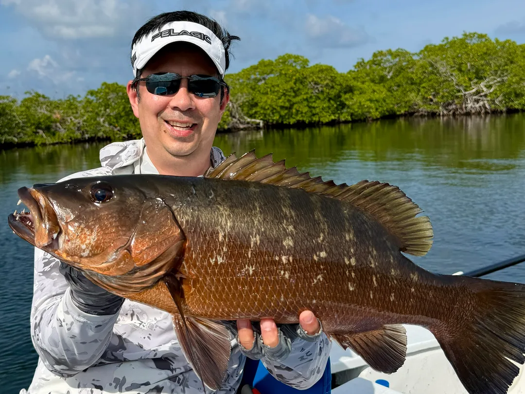 A popper-caught Cubera Snapper