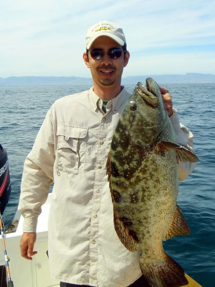The author's hefty Leopard Grouper caught in the southern Sea of Cortez on a live Mackerel