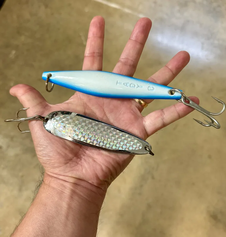 A couple of lures I really like for Pacific Barracuda - The Tady C surface iron in classic blue and white and the Krocodile spoon