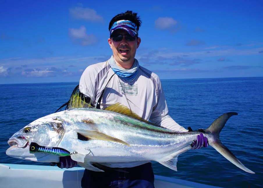 The fish of the trip - a Grande sized Roosterfish caught on a surface popper